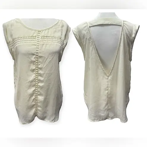 YA Los Angeles Silk Blend Sleeveless Backless Cream Blouse with Lace Cutouts by