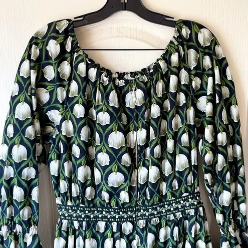 Agua by Agua Bendita Almendra Maxi Dress Perla Off Shoulder Green White L NWT Size L