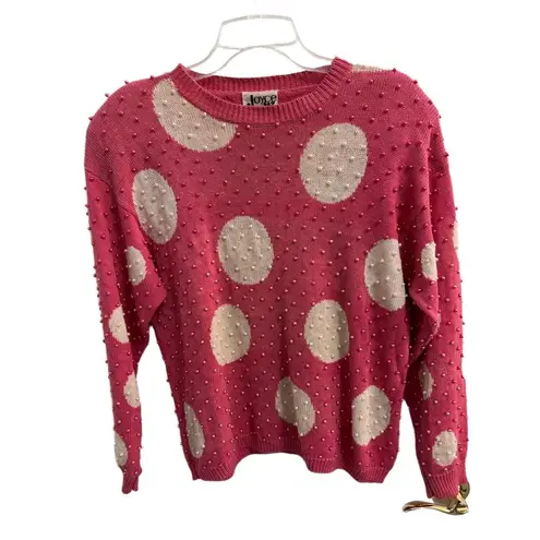Joyce Pink Large Polka Dots Beaded Texture Kawaii Style Crew Neck Sweater Large