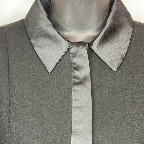 LBD sheer silky retro pleated skirt button down collared classic dress Black Size undefined