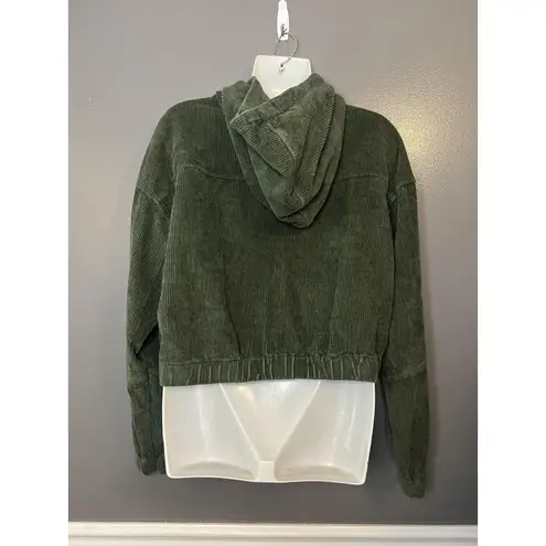 American Bazi Jacket Womens 1X Green Corduroy Hooded Zip Cropped Flap Pockets