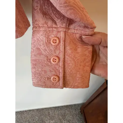 Tapemeasure Blazer Jacket Women 10P Pink Paisley Brocade Lined Crop Button Front Size 10