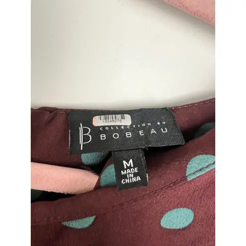 Bobeau Size Medium Dara Printed Dress Brown Green Polka Dots Hourglass Midi