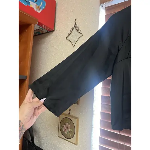 MSK Cropped Satin Women Sz Medium Shiny Black Blazer Jacket 3/4 Sleeves