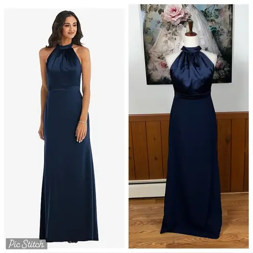 After Six Elegant New Navy Blue Halter Evening Gown!