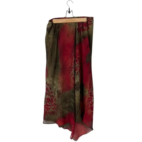 Vintage Asymmetrical Floral Red & Green Skirt Women’s 14 Boho Cottagecore Fairy