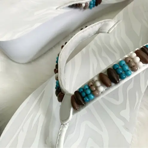 VINTAGE Y2K Beaded Cabo White Platform Chunky Thong Sandals M (7/8) Size undefined