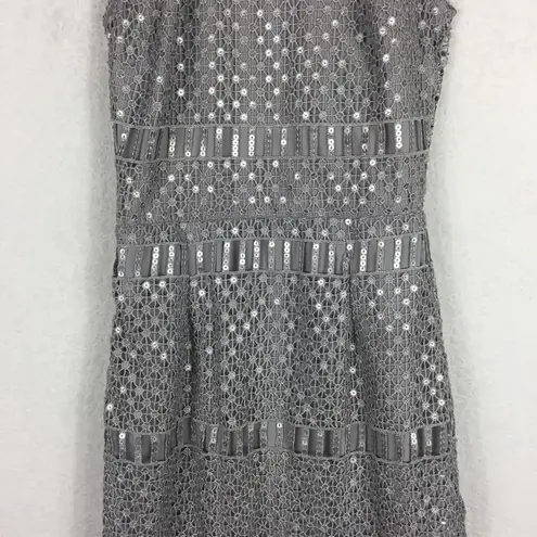 Saylor Silver Illusion Netted Sequin Sheath Knee Length Dress Small