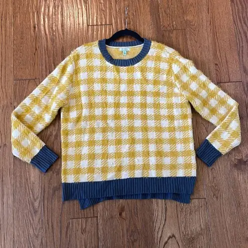 Susina yellow buffalo check cozy crewneck sweater small Yellow
