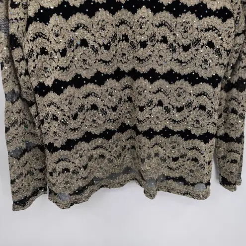 R & M Richards Vintage Top Womens Large Black Gold Lace Sparkle Formal Festive
