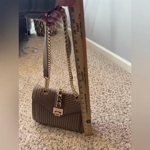 Badgley Mischka Quilted Crossbody Shoulder Gold Chain Taupe Bag