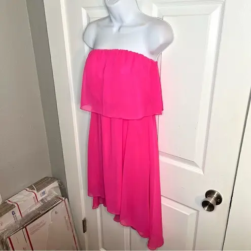 Nymphe Strapless Hi Lo Hem Chiffon Mini Dress Hot Pink S NWT