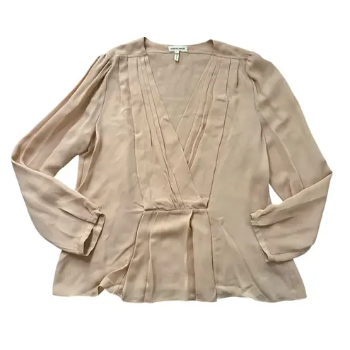 Rebecca Taylor light pink silk long sleeve v-neck top size 12