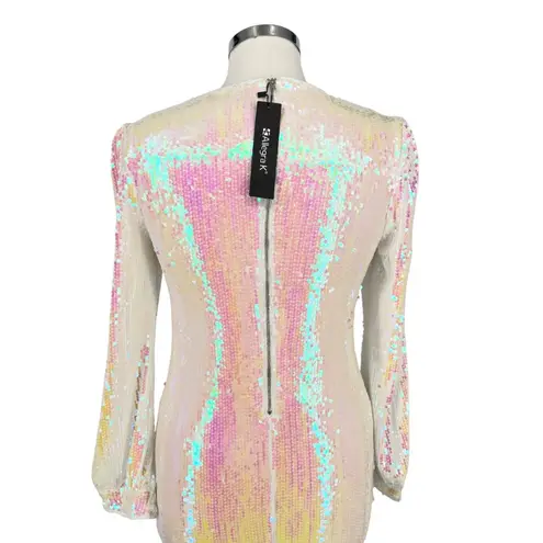 Allegra K Iridescent Sequin Long Sleeve Mini Dress White Size Medium NWT