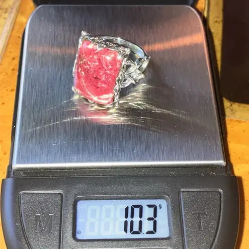 Norwegian Thulite Sterling Silver Cocktail Ring Size 8 Red