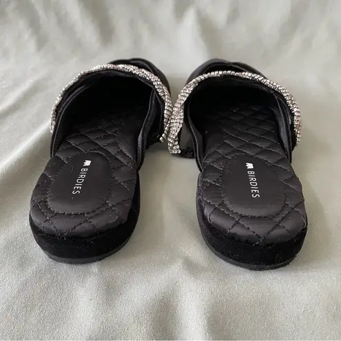 Birdies The Swan Slides in Caviar Velvet Gem Bracelet Rhinestone Mules Sz 6 NWOT