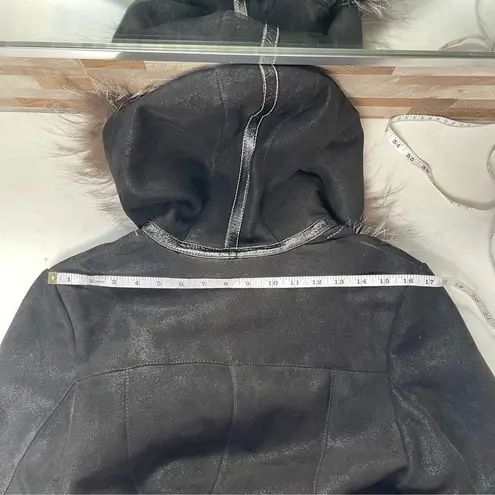 MODA'S genuine shearling suede fur coat jacket winter coat brown warm Sz M Black Size M