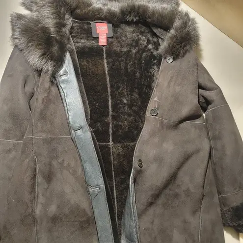 Olsen Europe Womens Lamb Fur Coat Size 10 Brown Shearling Button Closure Turkey