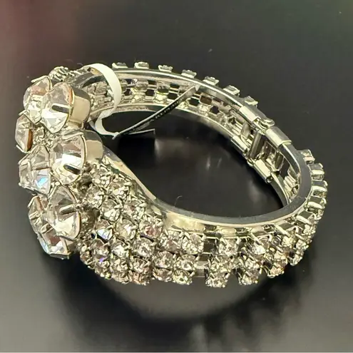 Banana Republic  Silver-tone Pave Rhinestones Flower Hinged Bangle Bracelet