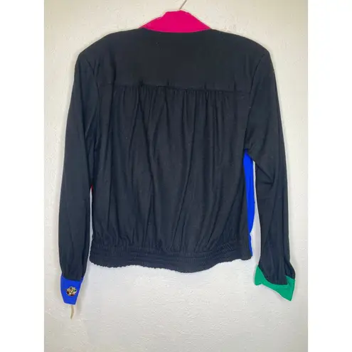 carole little Colorblock Lightweight Merino Wool Blazer Jeweled Buttons NWT Sz 4