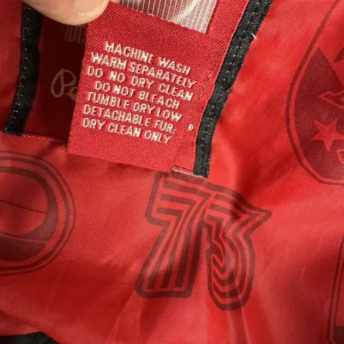 Pepe Jeans London UK red black removable hood full length puffer jacket Size S