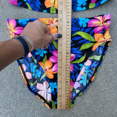 Catalina VTG 90s neon hibiscus tropical floral high rise tankini bikini S/M