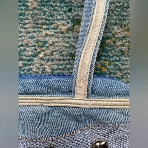 Vintage 90s denim silver button shoulder bag Blue