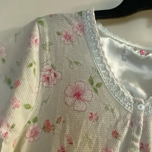 Vintage Womens Short Nightgown White Pink Floral Flowers Print L Large Bust 40”