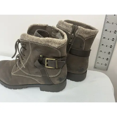 Womans Crown Vintage Rugged 8 M Brown Strappy Zip Up Laces Combat Boots