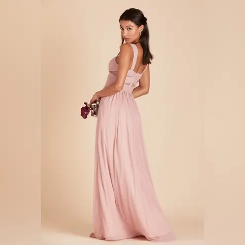 Birdy Grey Dusty Rose Pink Chiffon Full Length Mesh Cutout Elyse Dress