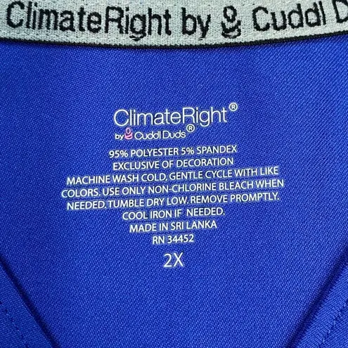 Cuddl Duds ClimateRight Short Sleeve Notch Neck Scrub Top Metro Blue 2X