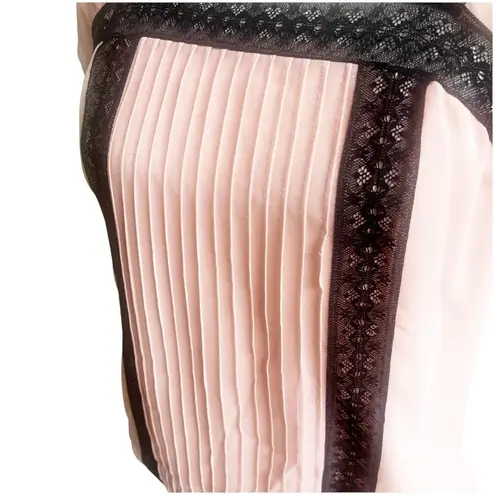 Studio M Y2K Whimsical Fairy Top Size XS Pink Lace Black Trim Square Neckline