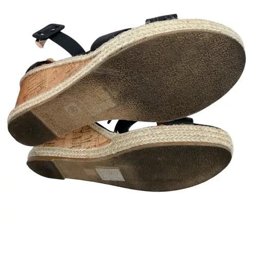 Journee Collection Telyn Espadrille Wedge Sandals Black Faux Leather Size 6.5
