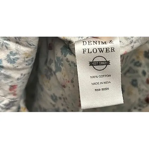Denim & Flower Ricky Singh Floral Button Down Shirt M Blue White Cottagecore