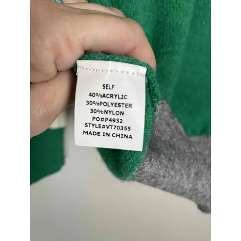 Vine & Love Womens Color Block Long Sleeve Crewneck Green Black Sweater Small Blue