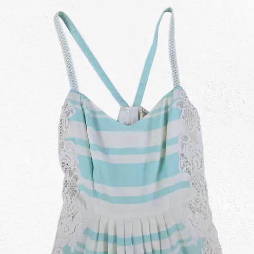 Moulinette Soeurs Blue White Striped Lace Inset Fit & Flare Midi Dress Size 6