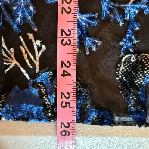 Sheer Floral Kimono Blue Black Burnout Shawl Whimsey Goth Open Front Evening Size L