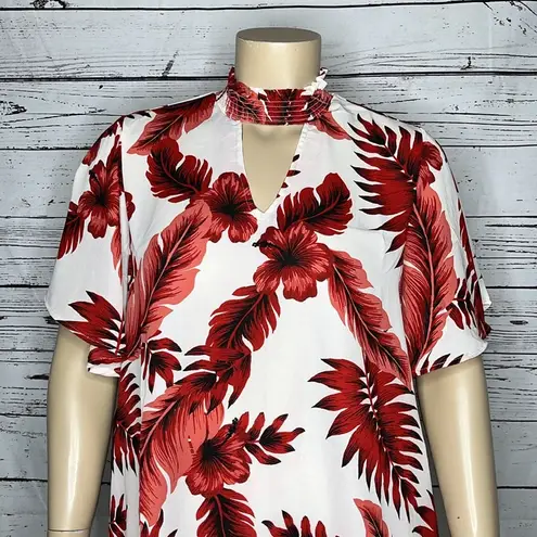 Purple Rain NWT Size 2X Tropical Floral Print Choker Neckline Sheer Blouse Top