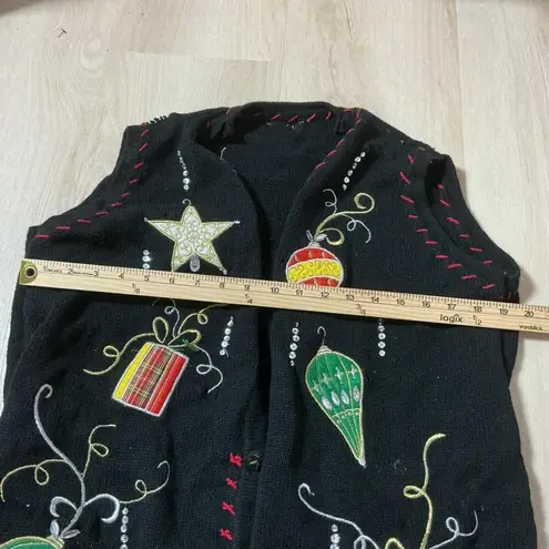 Womens Black Christmas Vest Ugly Sweater Style Ornaments Star Gifts Rhinestone Size M