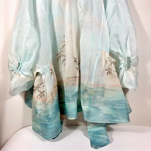 Zimmermann Seascape Illuminate Billow Organza Mini Dress Blue Silk Linen XS NWT