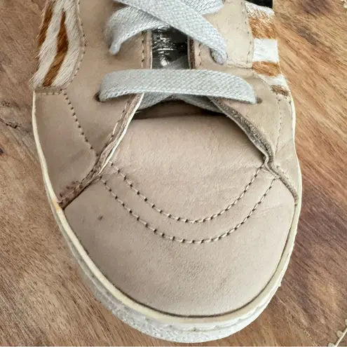 D.A.T.E. Women’s Hawk Animalier Zebra Luxury Fashion High Top Sneakers Sz 7 Tan