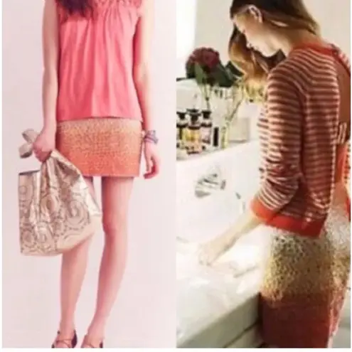 HD in Paris Anthropologie Ombré Embroidered Floral Linen Skirt - Size 4