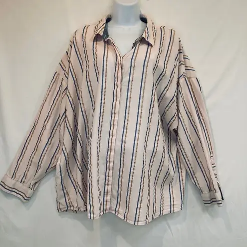 J.Jill  3X Button Up Shirt Pink Stripe Metallic Long Sleeve Women's