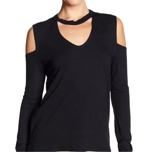 Pam & Gela Black Mock Choker Cold Shoulder Top
