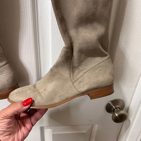 Calvin Klein  Taupe Microfiber Over-the-Knee Boots Side Zip Flat‎ Heel-8.5