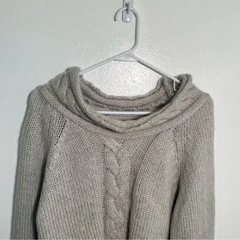 Cowl Neck Sweater Light Heather Gray Cable Knit Size M