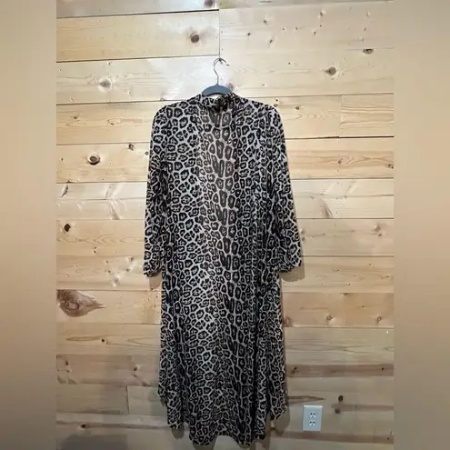 Sterling Kreek Leopard Print Long Sleeve Duster, OS Black Size undefined