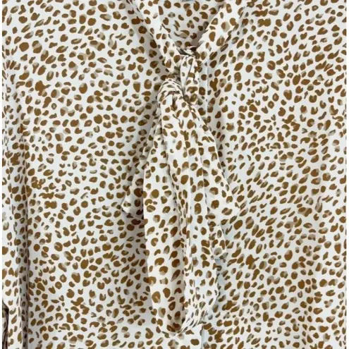 J. Crew White & Brown Leopard Print Bow Tie Neck Long Sleeve Blouse Size XL