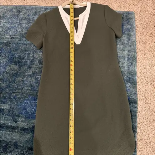 Sandro Paris Olive Green Shift Dress Minimalist Quiet Luxury Office Size Small