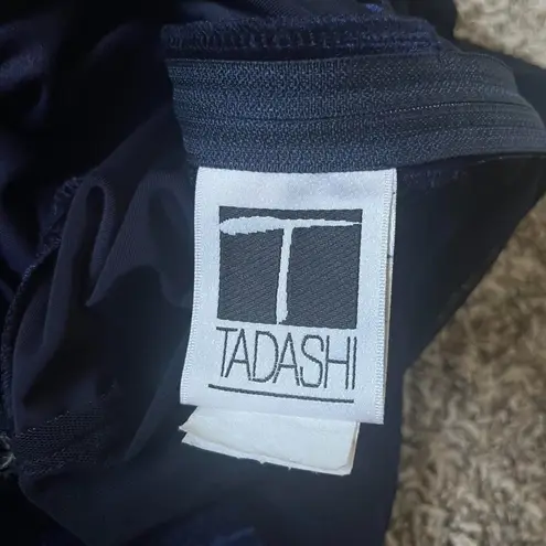 90s vintage Tadashi blue velvet long sleeve mesh sweetheart neck formal dress Size M